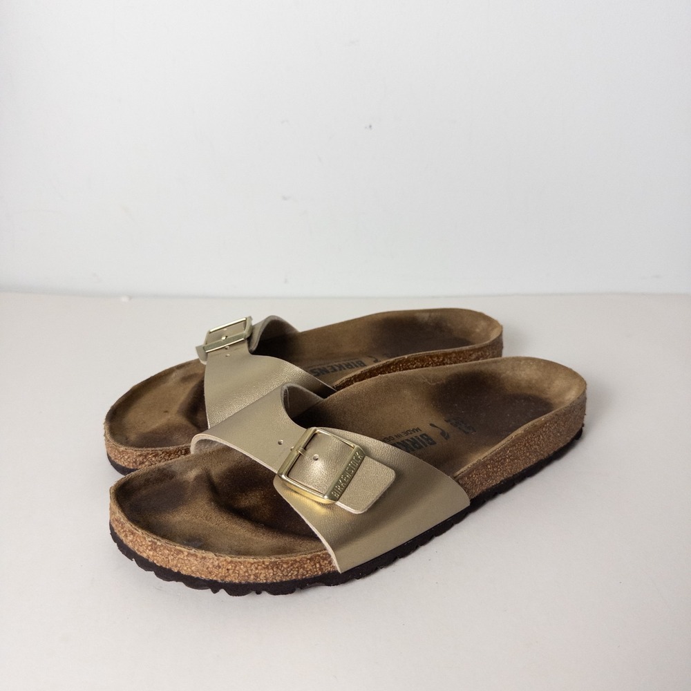 Birkenstock Madrid Sandals Women's EU 41 US 10 Gold Single Strap Slides Narrow